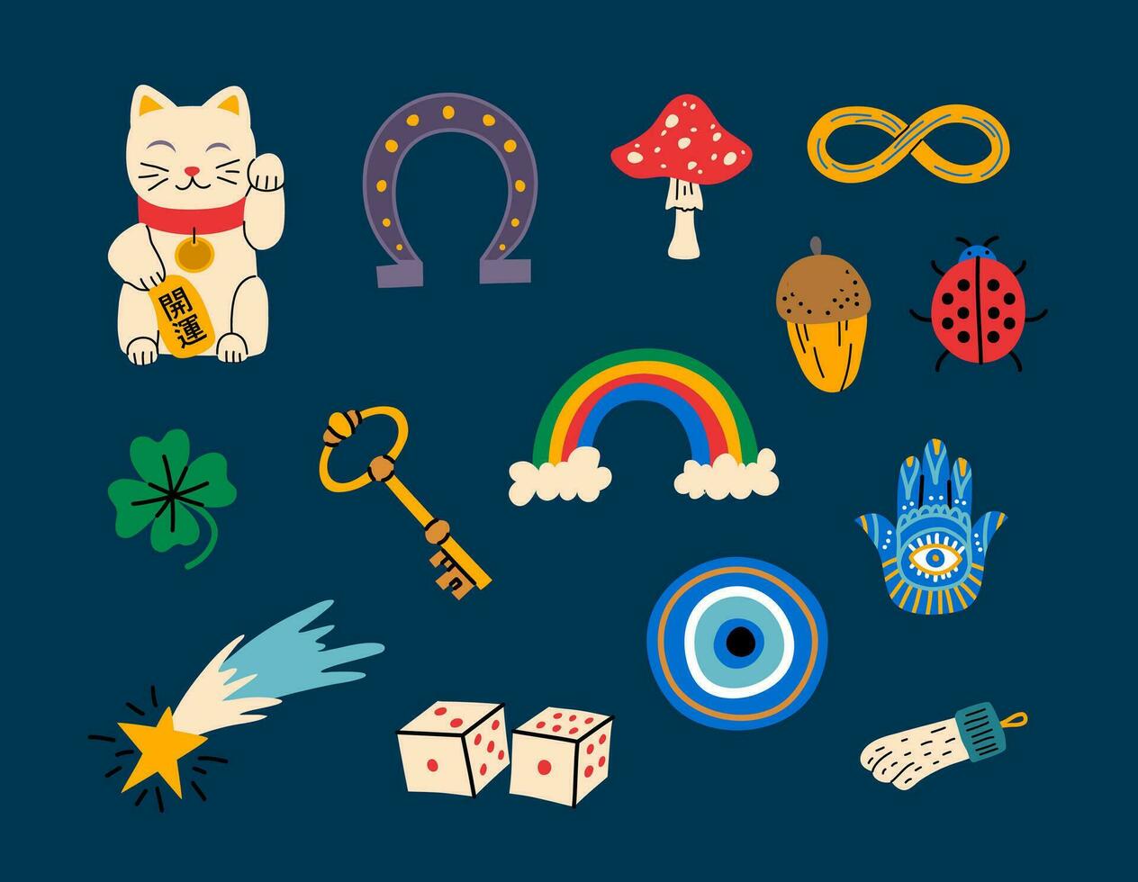 cartoon-color-different-lucky-charms-amulets-icons-set-vector